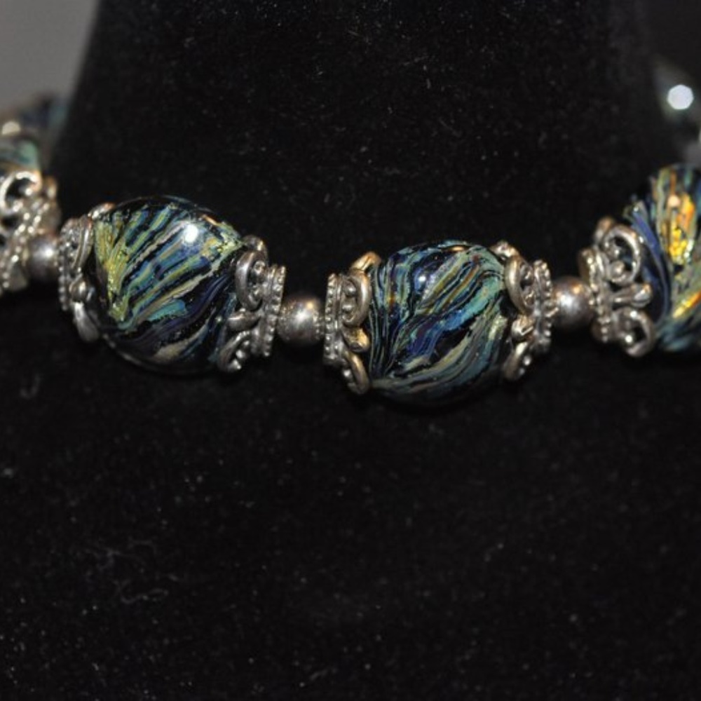 Galaxy Lampwork and Sterling Silver Filigree Brace